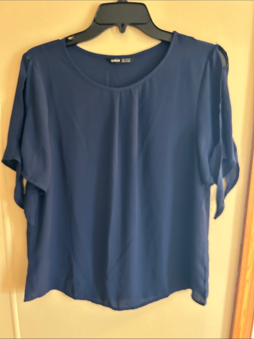 SHEIN Navy Short-Sleeve Tie Detail Blouse